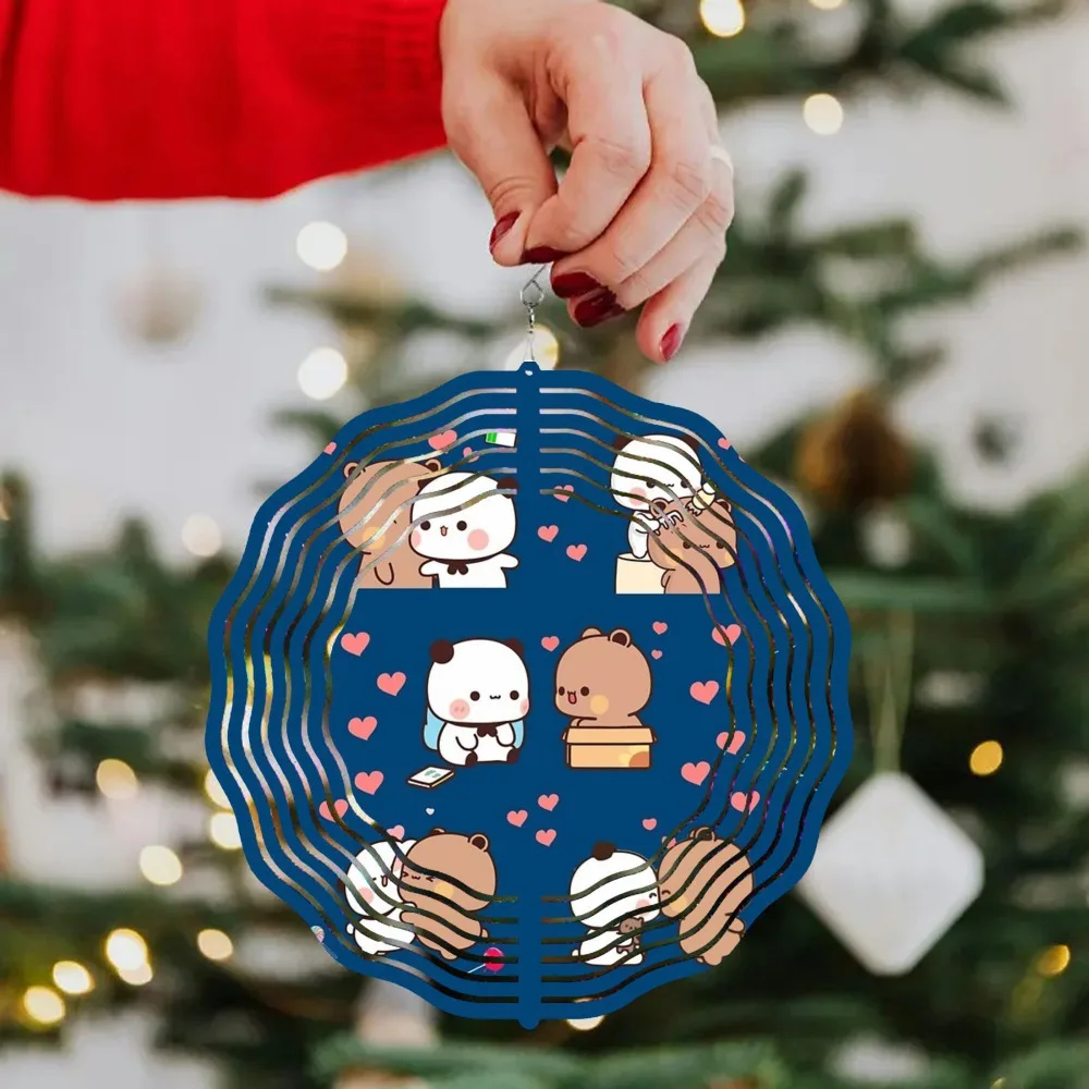 

Panda Bear Bubu Dudu Metal Wind Chime, 360° Rotating Hanging Garden Decor, Indoor Outdoor Halloween Christmas Decoration, 10in