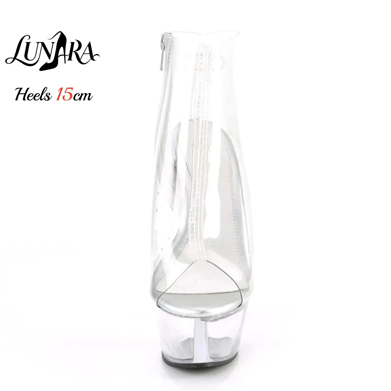 15cm/6Inch Clear Open toe Ankle Boot Side zipper Platform Clear High heels Stripper shoes Exotic Pole dance Club Rave Party