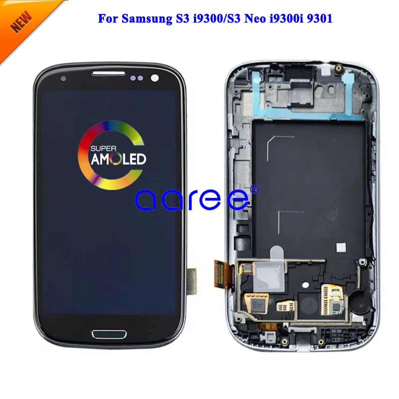 100% tested Super AMOLED For Samsung S3 I9300 LCD Display For S3 NEO I9301 i9300i LCD Screen Touch Digitizer Assembly with frame