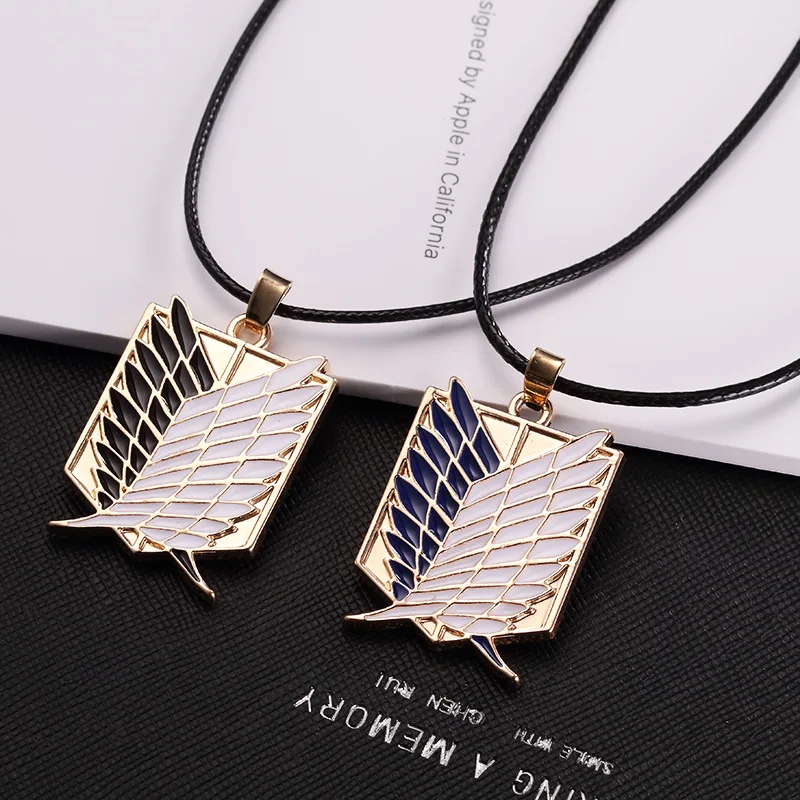 Attack on Titan Anime Necklace Wings of Liberty Cosplay Alloy Pendant Shingeki No Kyojin Leather Chain Man Anime Accessories