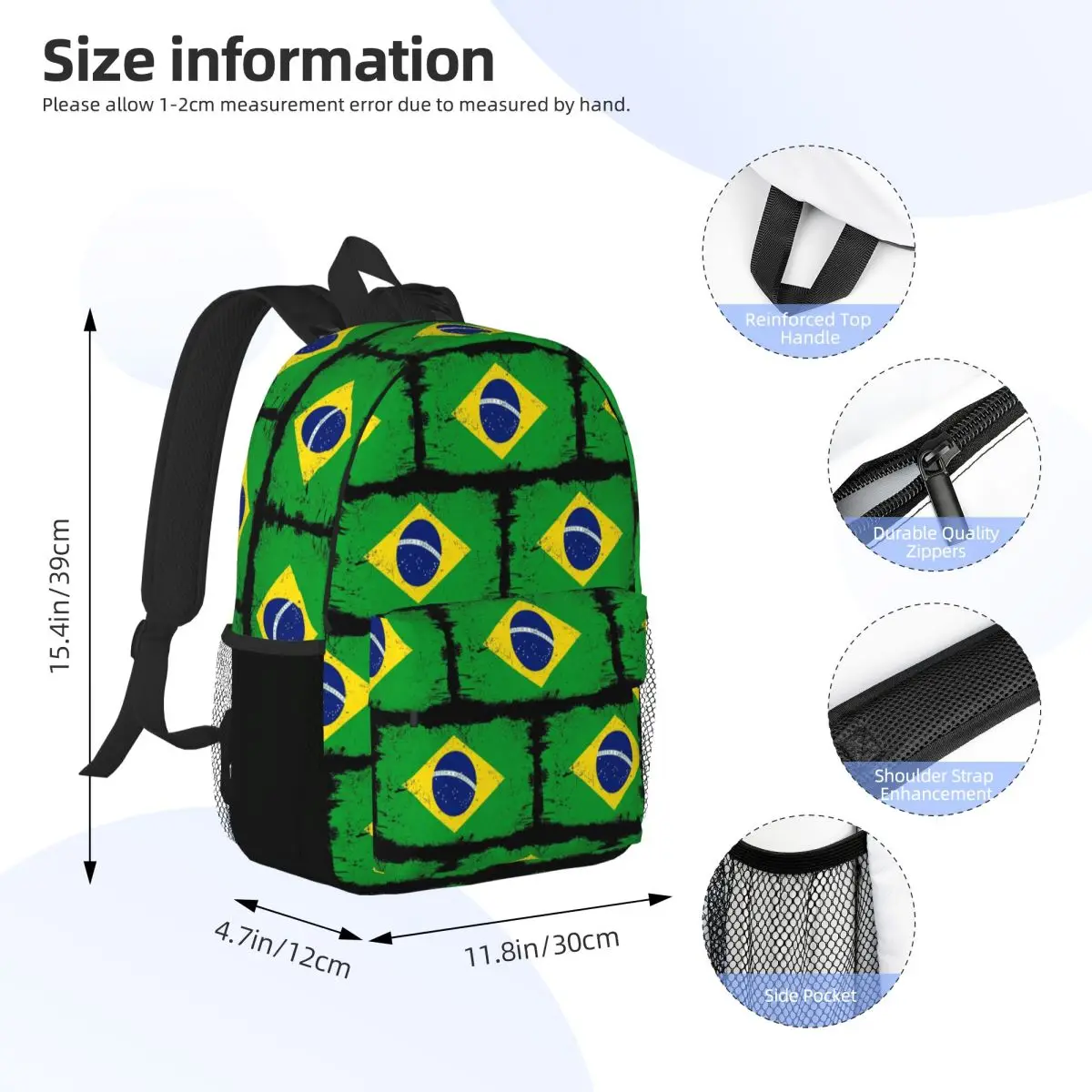 Brazil Country Flag Brazil Tourist Brazil Country Team Backpack Student BookBag Men Women School Bag Laptop Shoulder Bags