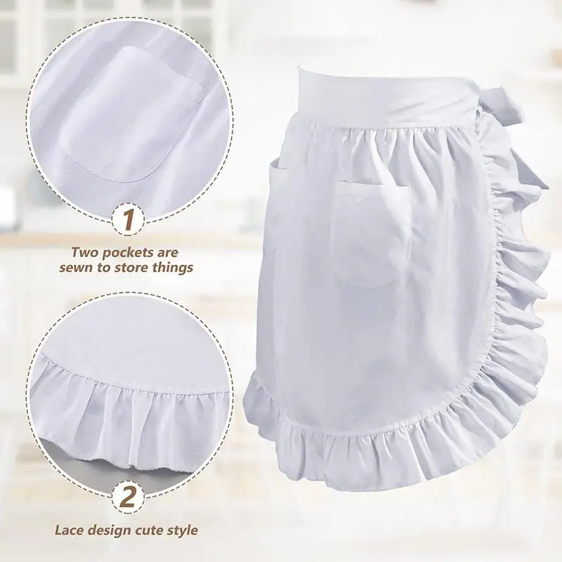 Nouveau tablier de femme de chambre de Style européen Anti-salissure cuisine tablier de cuisine court Lolita femme de chambre Sexy dentelle double poches tablier de nettoyage à la maison