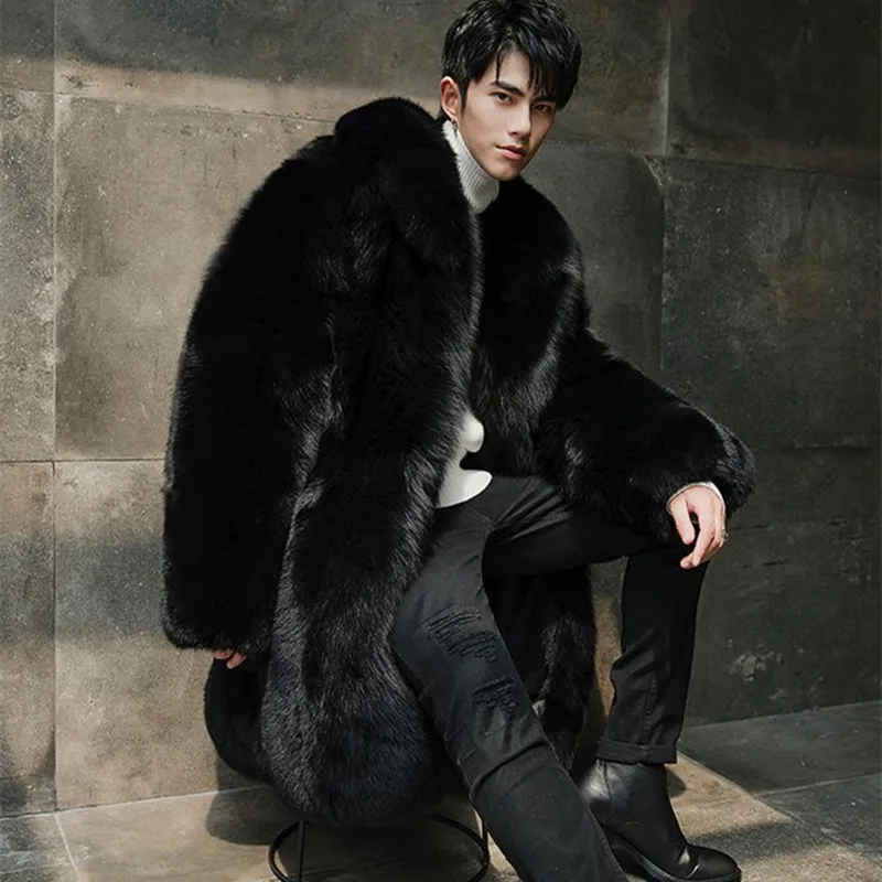 2023 Winter New Environmentally Friendly Fox Fur Coat for Men's Leisure Long Business and Social High end Coat