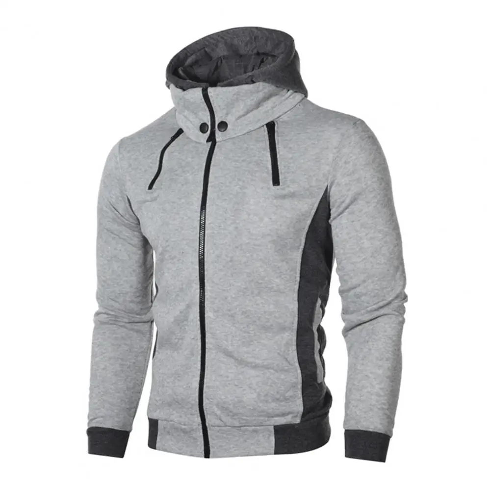 Stylish Men Sweatshirt for Everyday Use Colorblock Hooded Sport Jacket with Dual Zipper Closure Drawstring Hem Men's Autumn