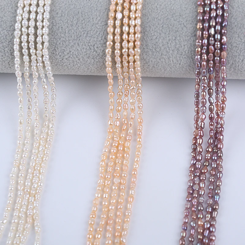 Wholesale Price 2.8-3.2mm Natural White Pink Purple Rice Shape Freshwater Pearls Strand For Jewelry Wholesale