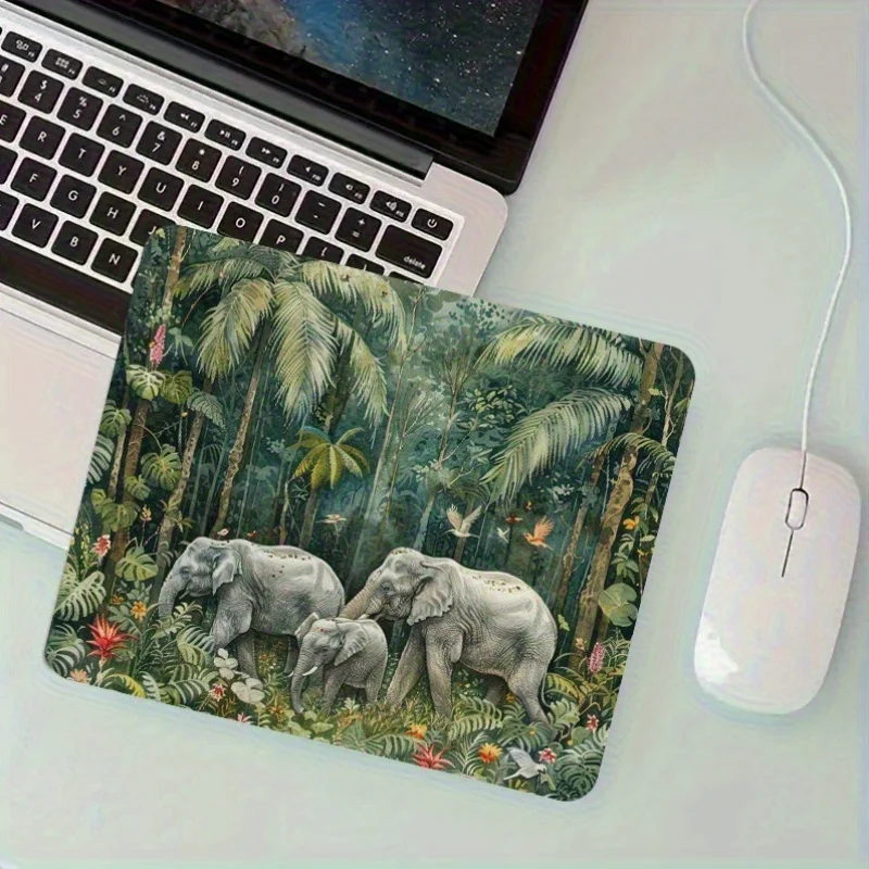

Jungle Elephant mousepad with anti-slip rubber portable with thick leaves and flowers suitable for office and home desktops