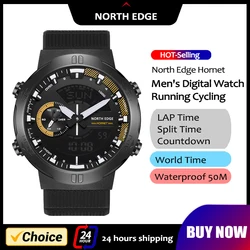 NORTH EDGE Mens Smart Watch World Time Clock Countdown Speed Stopwatch Male's Military Army Smartwatches Swimming Waterproof 50m