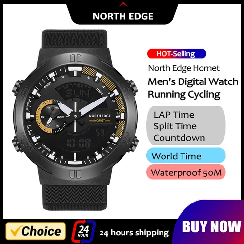 Reloj inteligente NORTH EDGE para hombre, reloj de tiempo mundial, cronómetro de velocidad de cuenta atrás, relojes inteligentes militares del ejército para hombre, natación, resistente al agua 50m