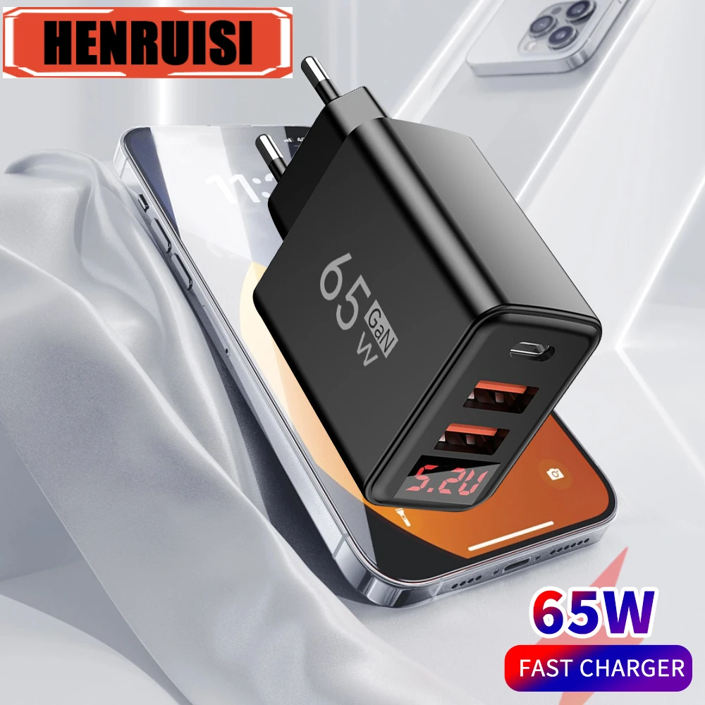 

Зарядное устройство USB мощностью 65 Вт, быстрая зарядка, зарядное устройство GaN для телефона iPhone 16 15 Pro, Samsung Xiaomi, Huawei, вилка стандарта ЕС/США/Великобритании, настенный адаптер типа C