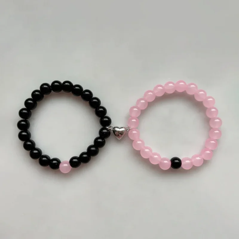 Matching Bracelets for Couples, Friends and Family, pink and black, Y2K, jewelry