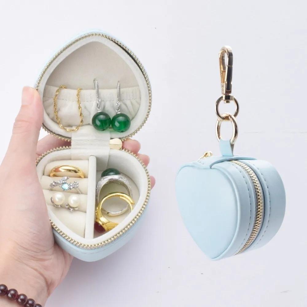 ミニジュエリーボックスキーホルダージュエリーディスプレイハート型ポータブルリングボックスミニマリスト収納ケーストラベルバッグペンダント女性