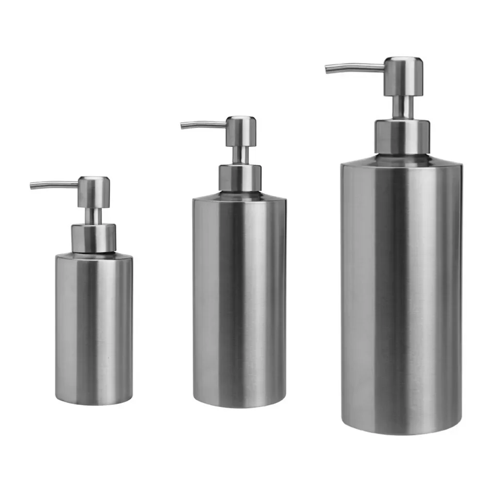 304 Stainless Steel Storage Bottle Hand Press Lotion Dispenser Refillable Container for Home Bathroom Shampoo Soap Liquid