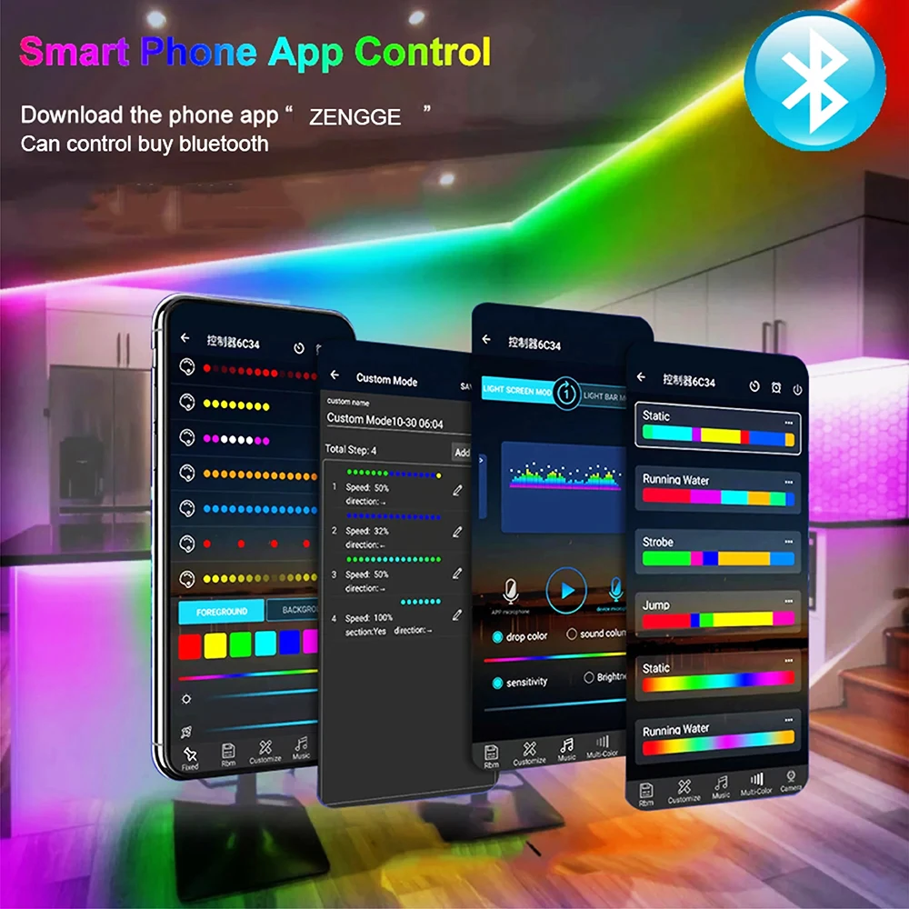 5 فولت RGB COB قطاع WS2811 بلوتوث وحدة تحكم ذكية APP التحكم 720 المصابيح/م الصوت المنشط وأوضاع الموسيقى تشغيل/تأثيرات الشلال