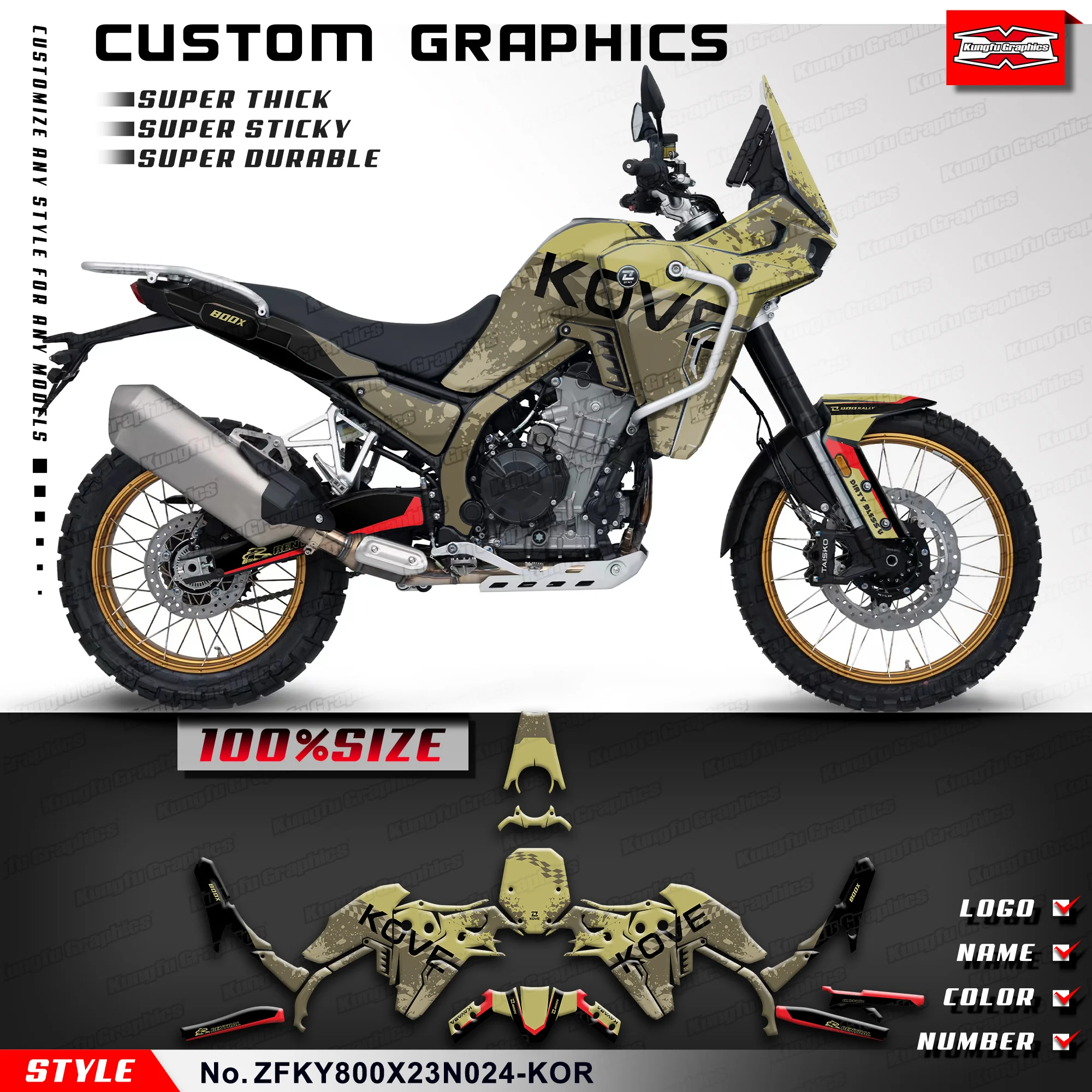 KUNGFU GRAPHICS Motorcycle Stickers Wrap Design for KOVE 800X PRO Rally / 800X Travel/Touring Edition, ZFKY800X23N024-KOR