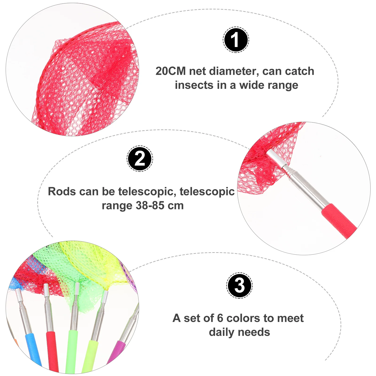 6 pçs portátil redes de captura de insetos telescópica leve malha de náilon ao ar livre ferramentas coletor redes de captura