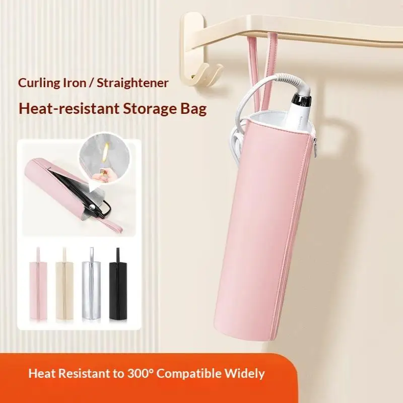 

Heat-Proof Aluminum Coating Hair Styling Tool Bag - Wall-Hangable Storage Pouch For Curler, Hair Straightener & Blow Dryer, Mult