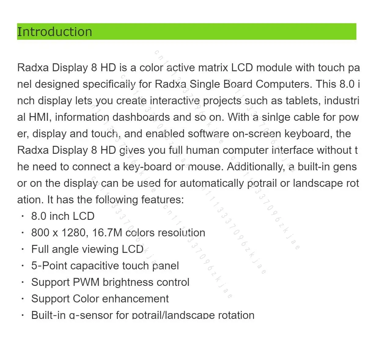 8-Inch HD Touchscreen MIPI 800 * 1280 Display, A Variety of SBC Adaptations