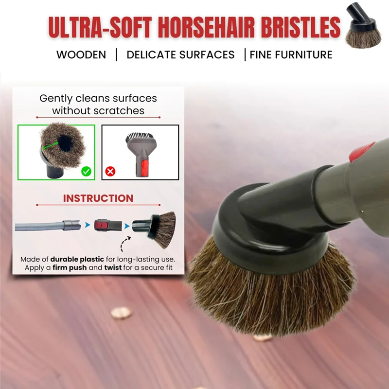 ABUS-For Dyson فرشاة مكنسة شعر الخيل وخرطوم تمديد متوافق مع Dyson V7 V8 V10 V11 V15 Gen5-فرشاة الغبار ذات الشعيرات الناعمة