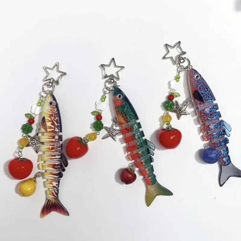 Simulated Goldfish Keychain For Bag Pendant Multi-segmented Fish Series Funny Keychain Wholesale Creative Resin Fish Keyrings