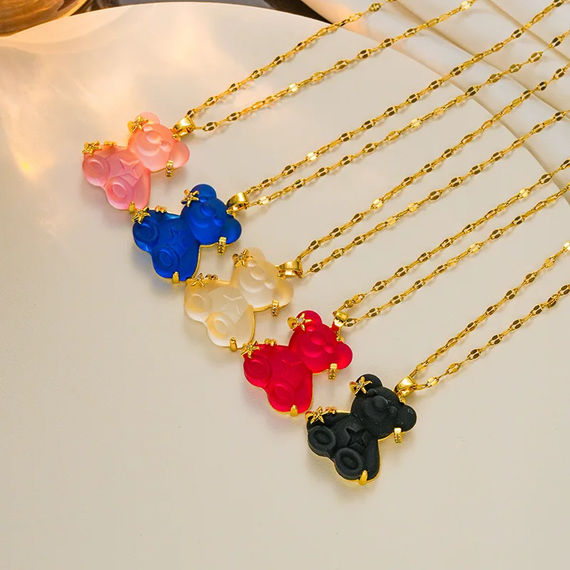 1 Pcs Luxury Cool Wind Gold Plated Copper Bear Pendant With Stainless Steel Chain Combination Of Collarbone Necklace