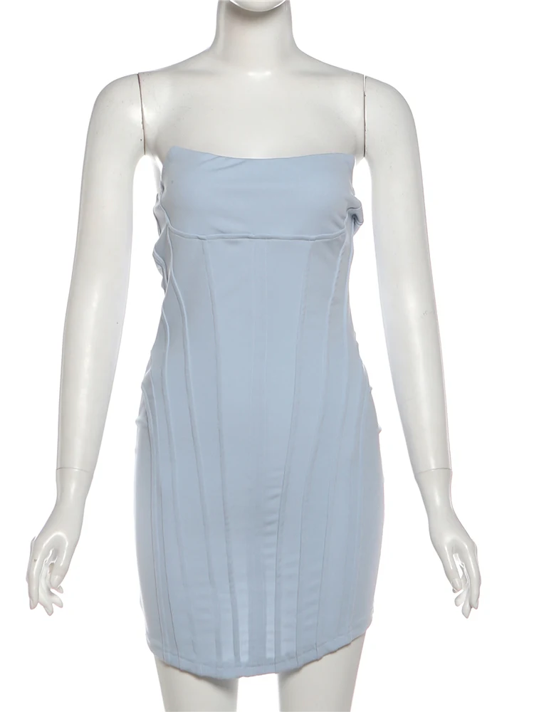 シスターリンダ セクシーな誕生日パーティー ストラップレスドレス 女性 ストライプ コルセット ピーチヒップ ホッティー スイート ファッション ストリート クラブ スキニー ボディコン