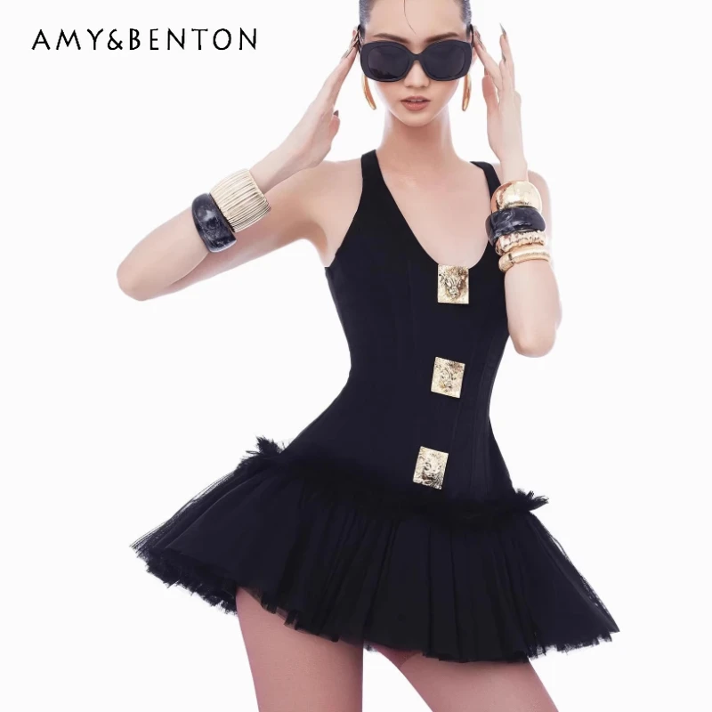 

Original Design Solid Color Fashion Fishbone Slimming Women's A-line Dress 2026 Spring Vintage V-neck Sleeveless Dresses Ladies