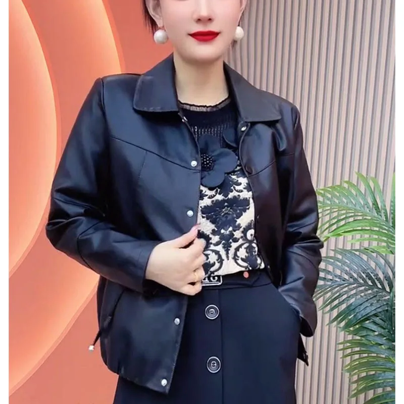 Spring Autumn Women Leisure PU Leather Coat Retro Ladies Large Size 4XL Leather Jacket Female Fashion Faux Leather Outwear 5