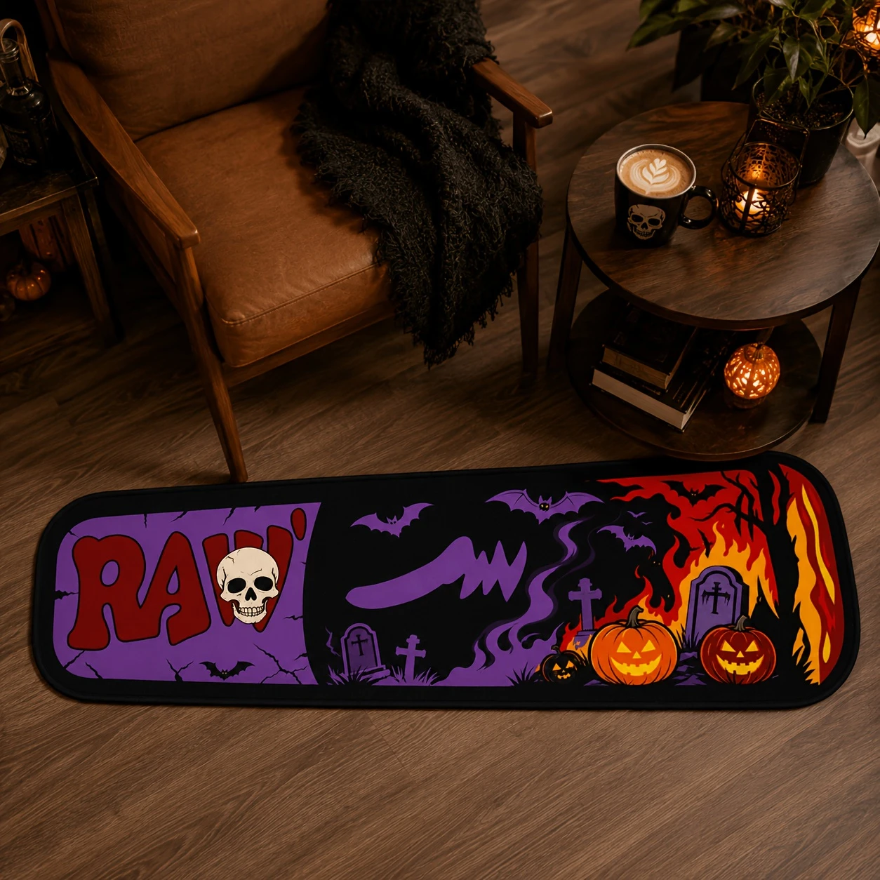 VIKAMA Gothic-Style Halloween Rug, Soft, Non-Slip, Creative Cigarette-Shaped Floor Mat, Bedroom and Living Room Rug, Home Decor