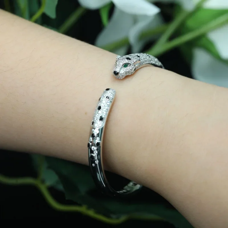 925 silver gold-plated bracelet high carbon diamond black enamel Jaguar cheetah series bracelet