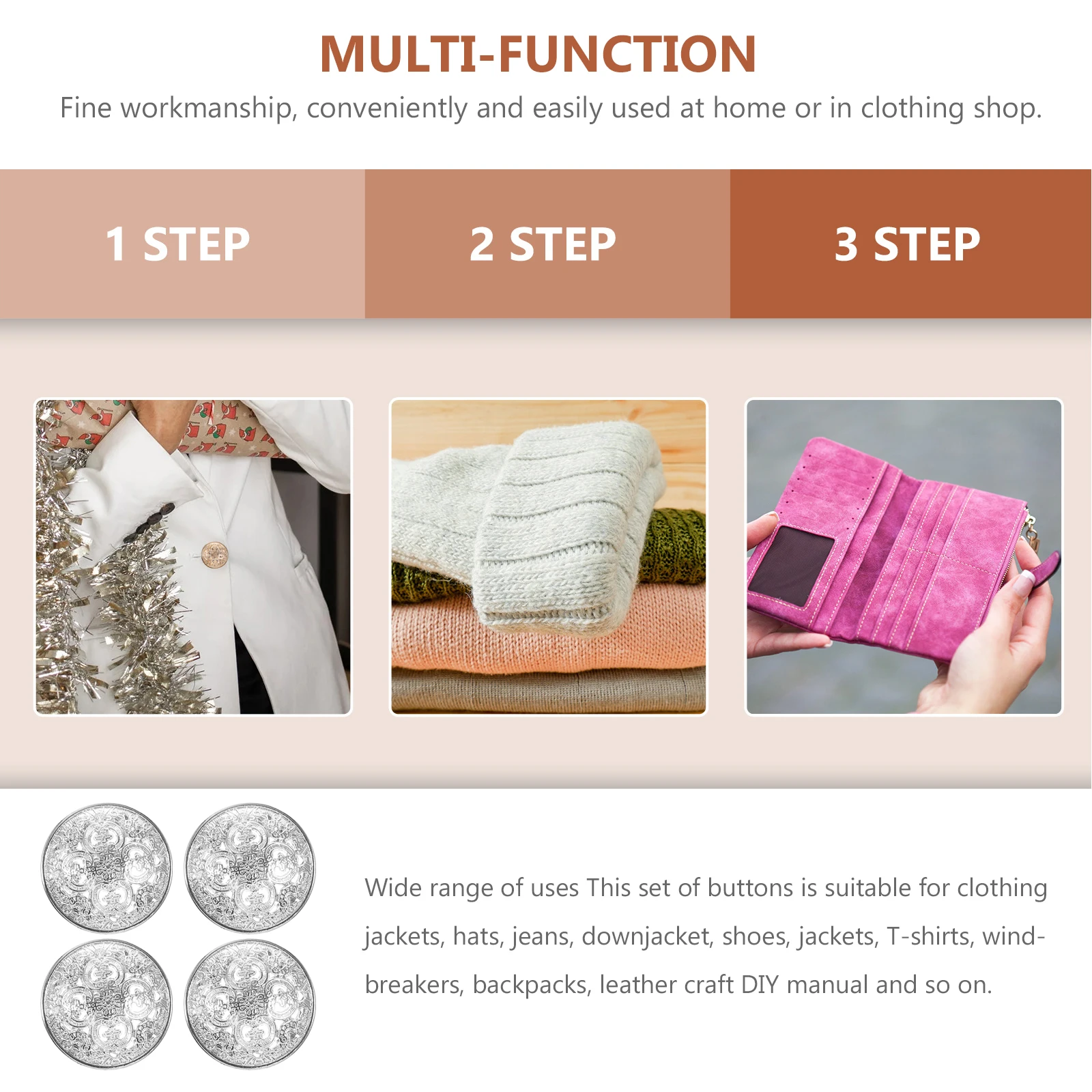 30Pcs Metal Hollow Buttons Silver for Jackets Coats Jeans DIY Sewing Fasteners Clothing Decor Metal Button for Coat