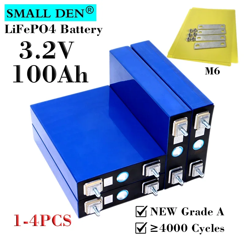 1-4PCS New 3.2V 100Ah Lifepo4 Rechargeable Battery DIY12v 4S 24v Electric vehicle RV Yacht Golf cart Inverter Home Solar storage