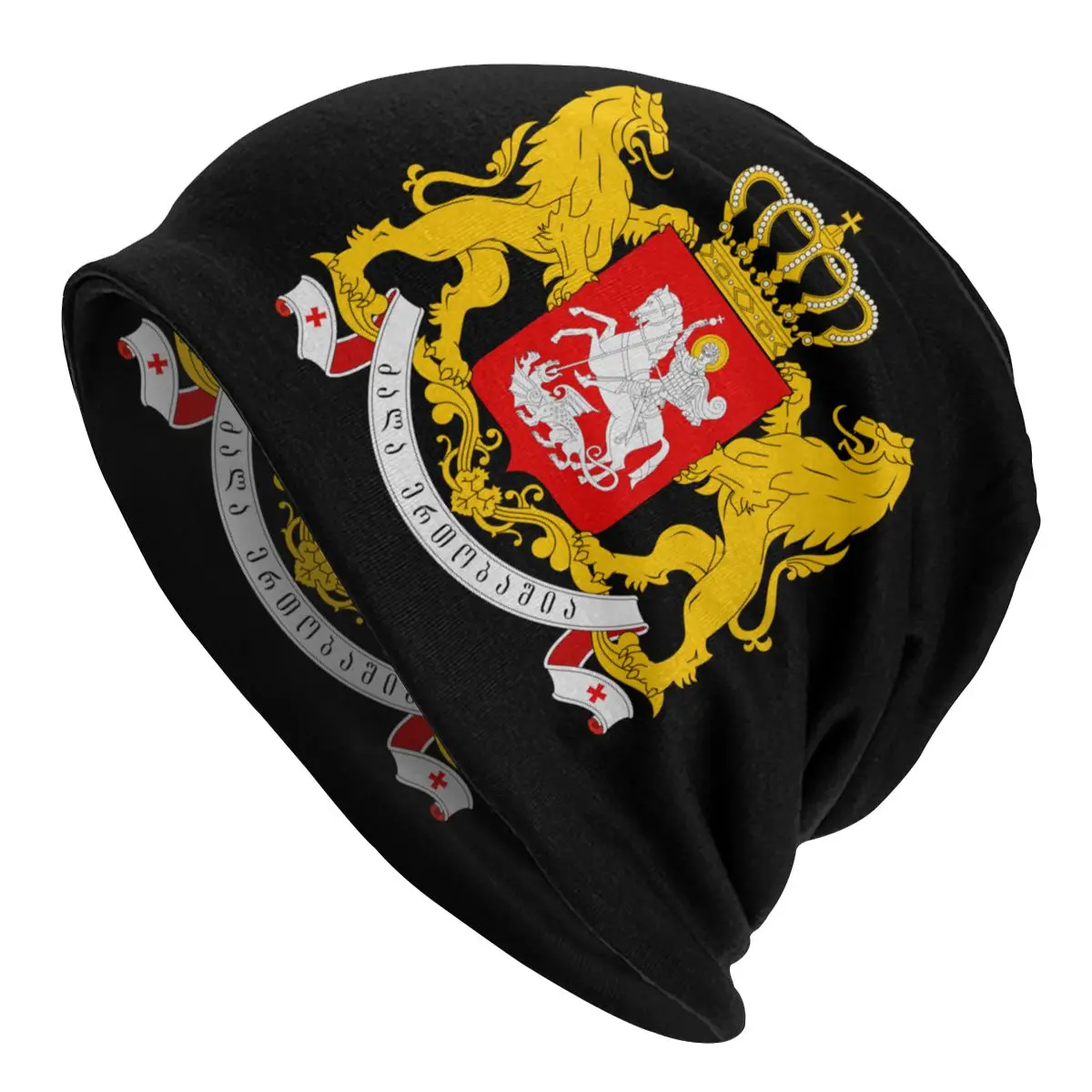 Custom Georgian Coat Of Arms Hip Hop Beanies Caps Unisex Bonnet Winter Warm Knit Hat Adult Georgia Pride Beanie Hats Ski Cap