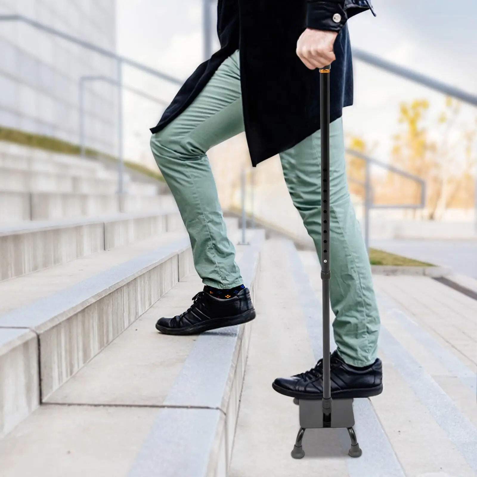 Adjustable Stair Climbing Assist Cane for Elderly & Disabled Walking Cane 2-in-1 Walking Stick High Stability 330lbs Capacity