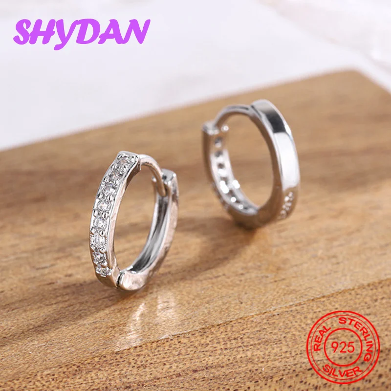SHYDAN 925 Sterling Silver 8/9/10/11/12mm Round Zircon Hoop Earrings For Women Fashion Jewelry