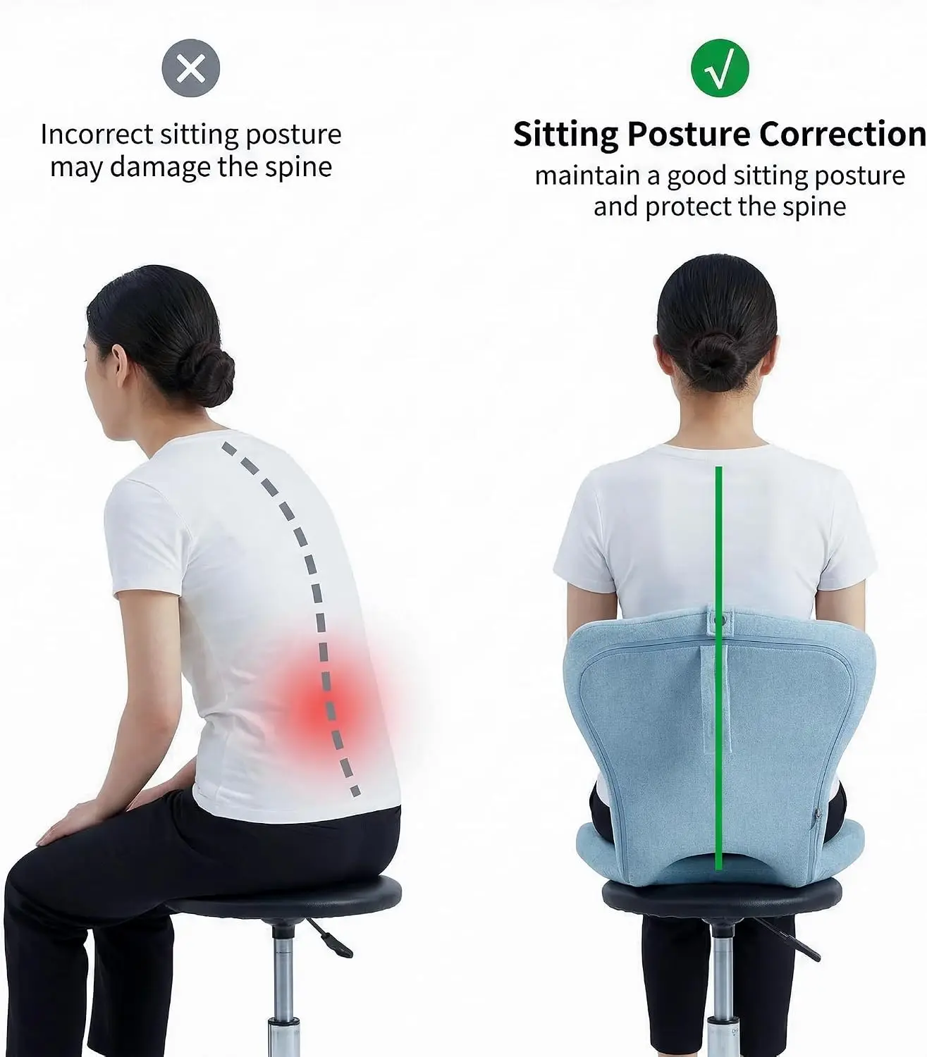 Seat Cushion With Backrest For Office Chair Memory Foam Folding Floor Chair Desk Lumbar Support Chair Pad Mat Sitting Reading Gaming Blue