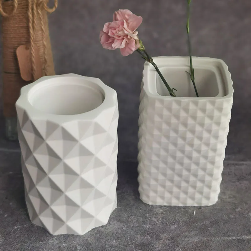 

Dried Flowers Vase Geometric Concrete Pen Container Silicone Mold Round Cement Flowerpot Vase Handmade Plaster Home Decor Mould