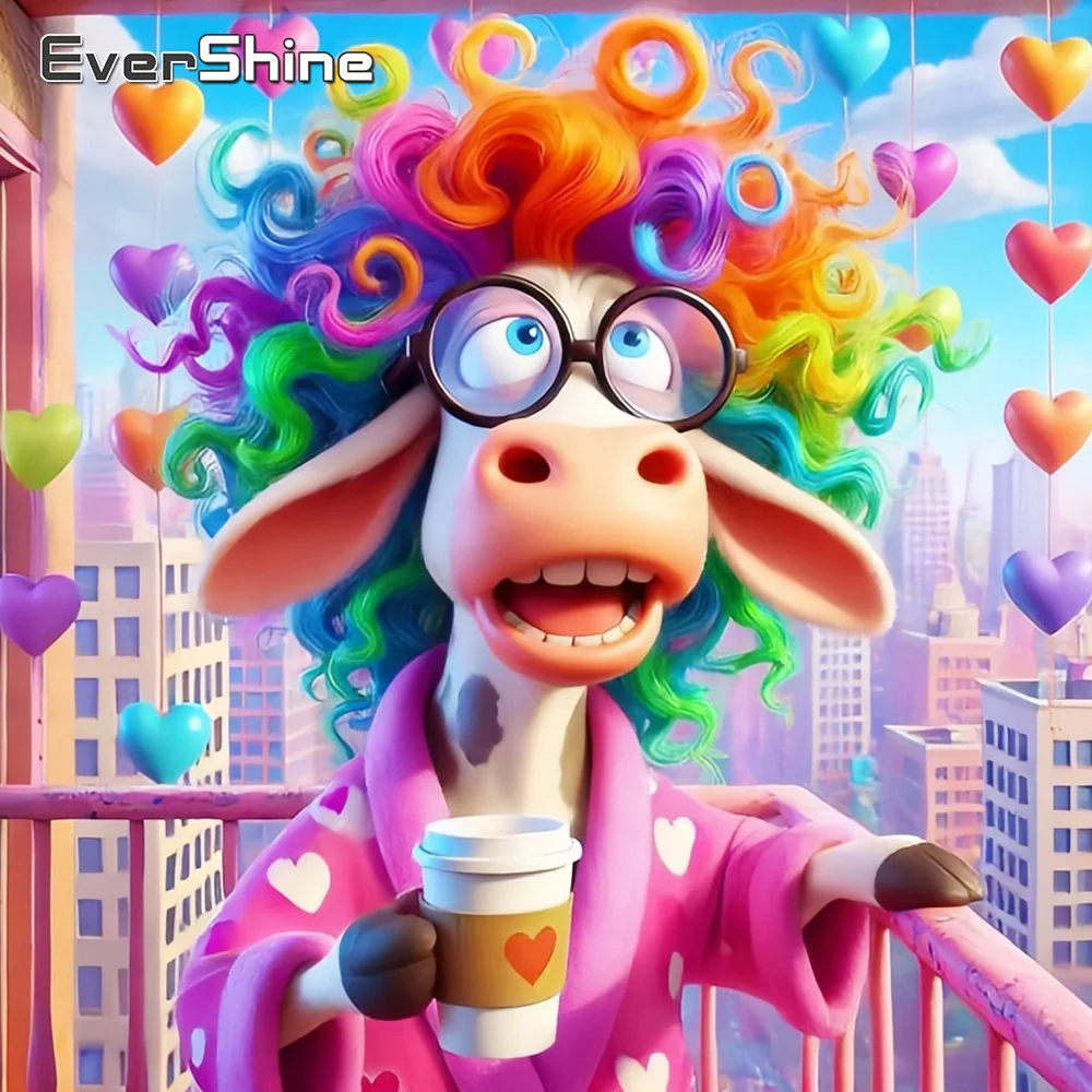 Evershine DIY Diamond Painting Cow Animal Full Square Round Mosaic Cartoon New 2024 Diamond Embroidery Coffee Cup Handicraft