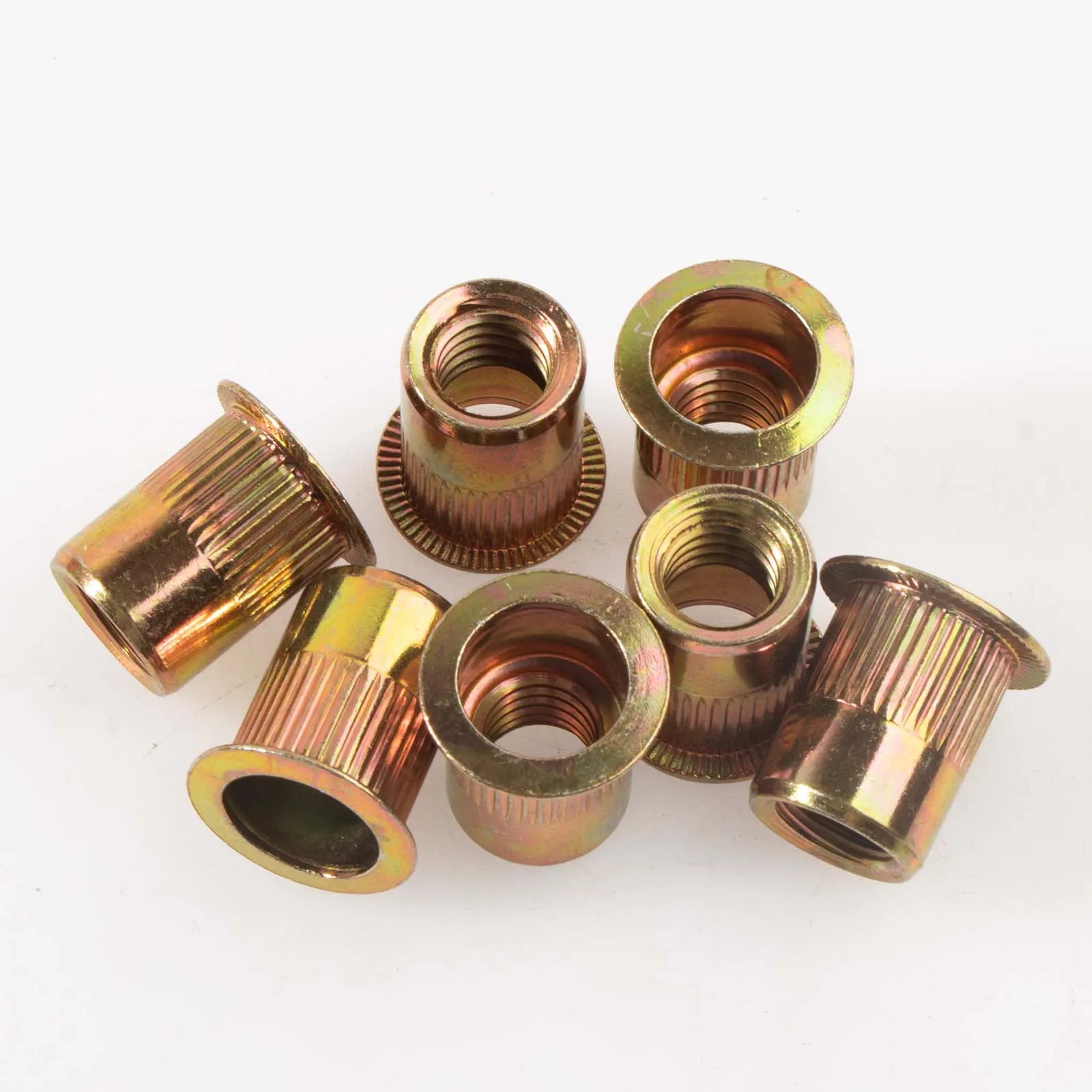 5-40Pcs Rivet Nut 8#-32,10#-24,1/4"-20,5/16"-18,3/8"-16,1/2"-13 Carbon Steel Flat Head Rivnut Threaded Insert Nut,Knurled Body view 4