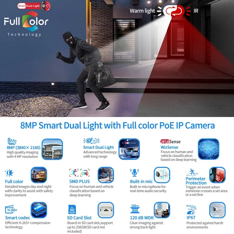 Original Dahua IPC-HDW1439V-A-IL 4MP Entry Smart Dual Light Fixed-focal POE Eyeball Network Camera Full Color Human Detect IP67