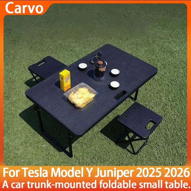 For Tesla Model Y Juniper 2025 2026-Present Folding Camping Table & Chairs Set Portable Trunk Picnic Table for Rear Boot Storage