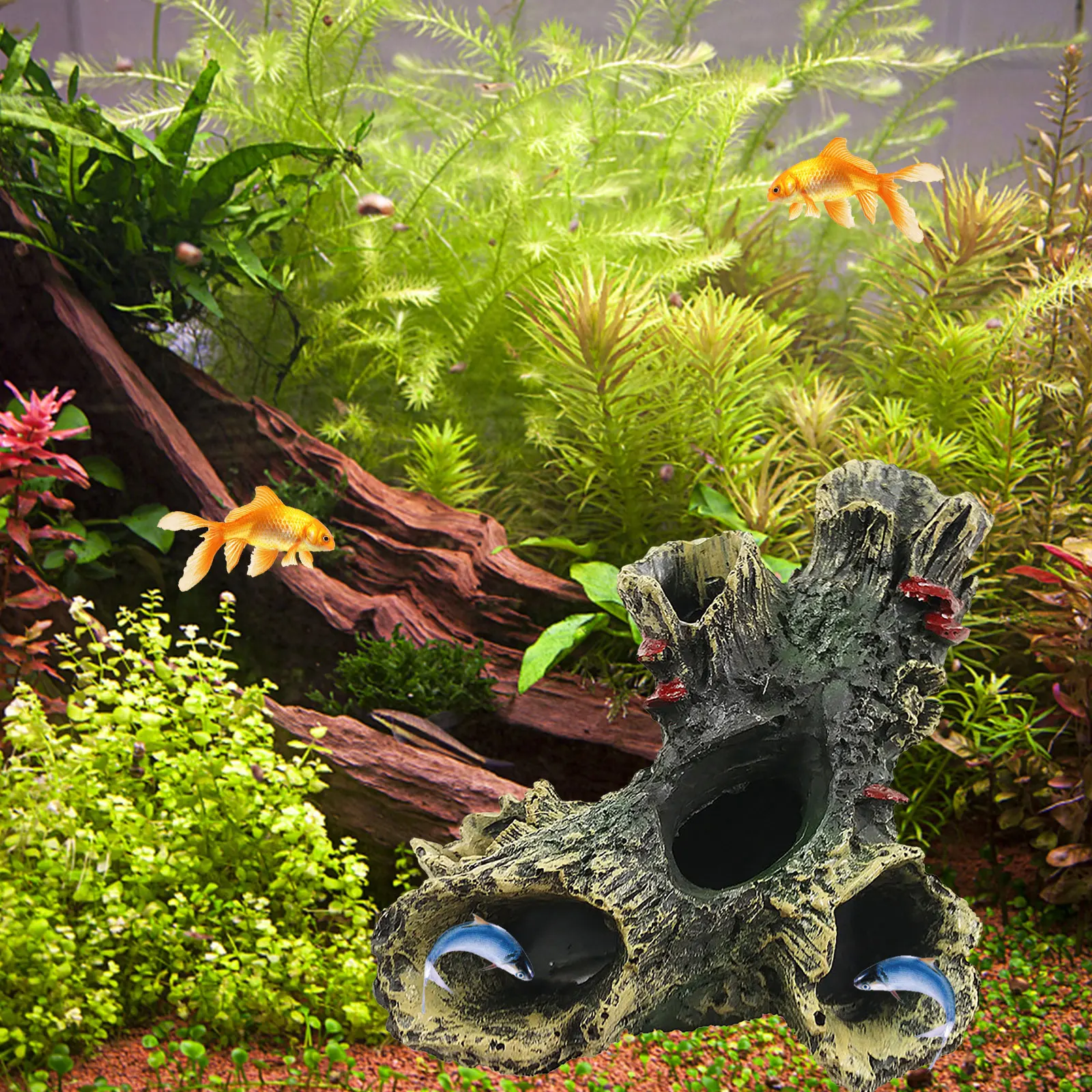 Resin Aquarium Decoration Fish Tank Escape Hole with Lifelike Caves Non-Toxic & Easy to Clean for Freshwater Fish Tank Decor