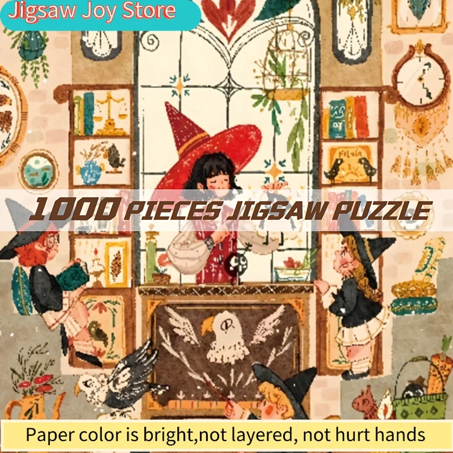 

Пазл «Волшебный книжный магазин» (1000 деталей) — Заколдованная книжная лавка с ведьмой, волшебником, совами, драконами — винтажная европейская сказка
