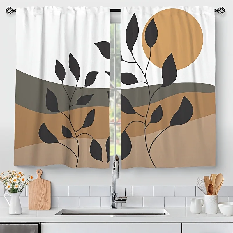 Bohemia Small Kitchen Curtains, Short Curtain, Cafe Tier, Window Treatment, Living Room, Office, Home Decoration, 2Pcs