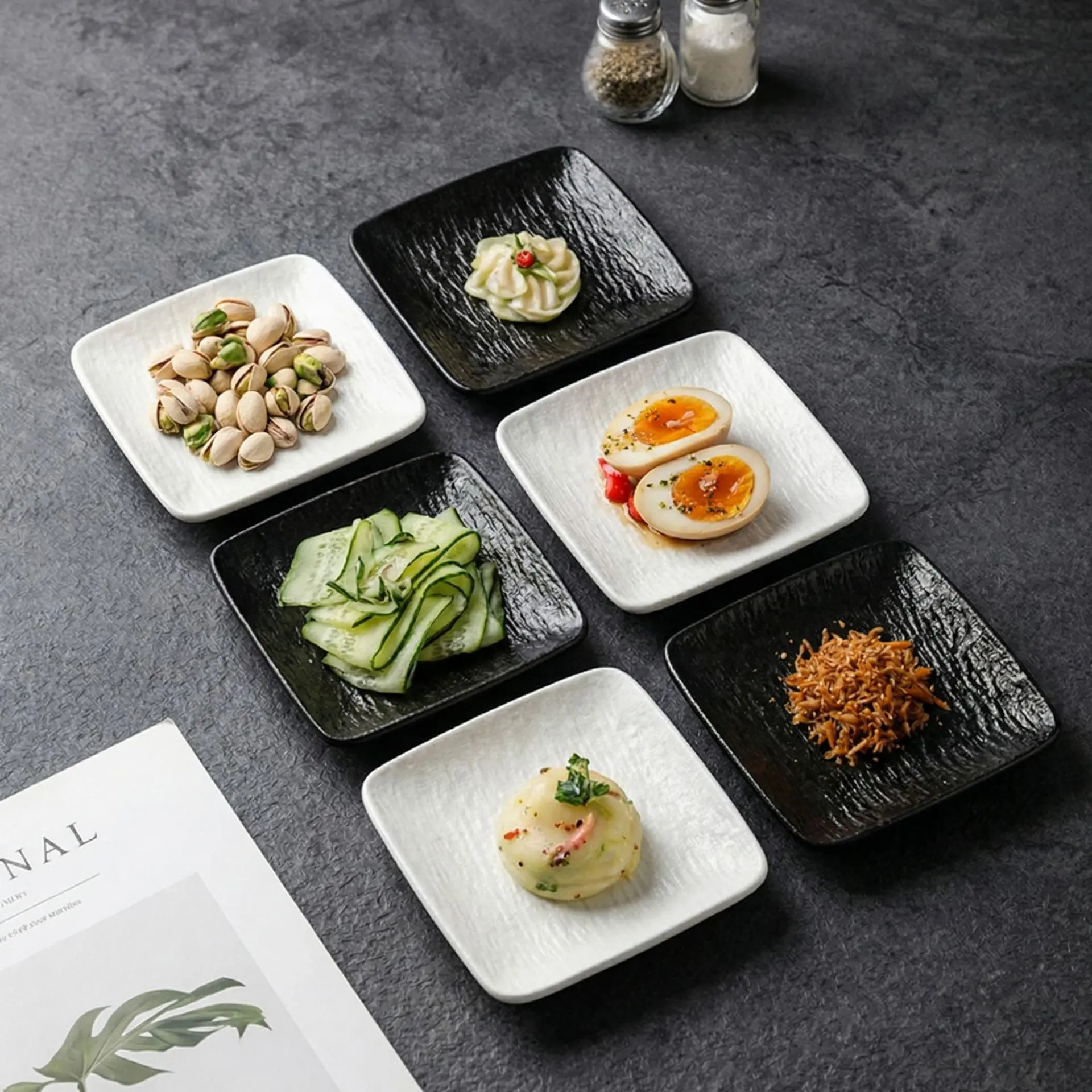 2/4 pcs Stone Texture Matte Ceramic Dipping Dishes,Square Light Luxury Sauce Vinegar Plates,Small Serving Dishes for Snacks Nuts