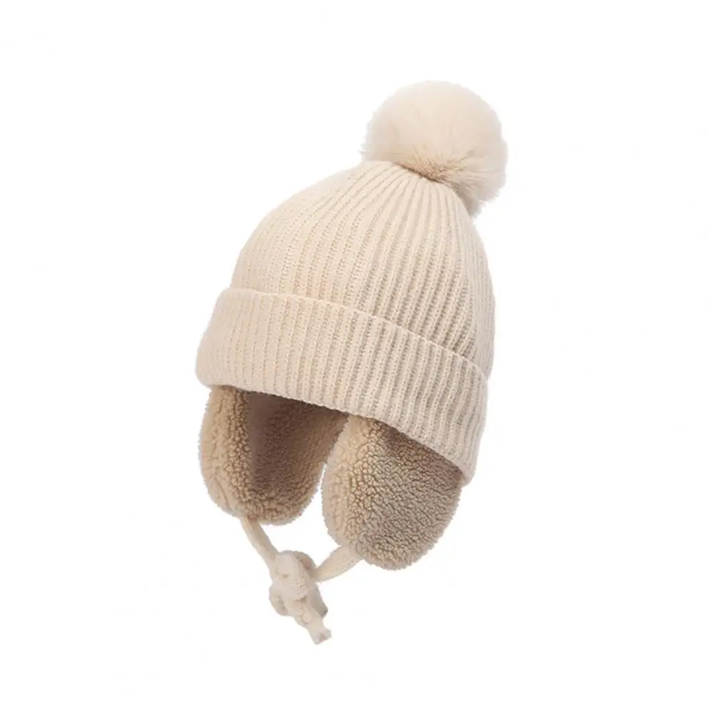 Winter Hat Toddler Pom Pom Hat Children's Thickened Wool Knit Hat with Pom-pom Extended Ear Flaps Winter Cap Fleece-lined Warm