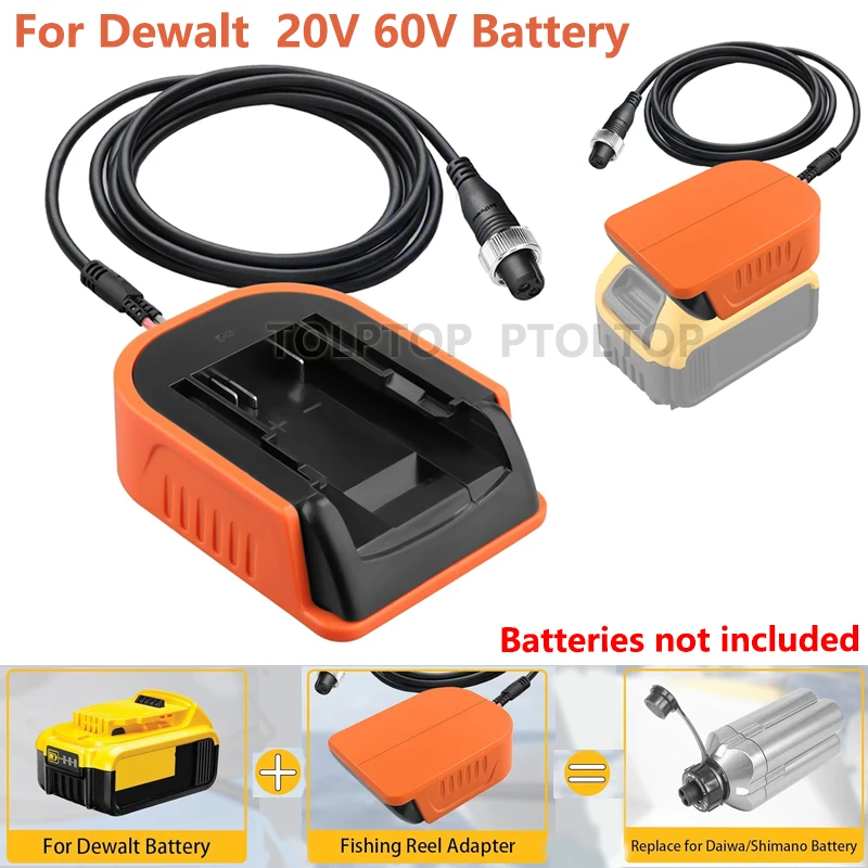 Adaptateur de moulinet de pêche, câble d'alimentation pour Dewalt, batterie 20V, compatible avec Daiwa Shimano, câble d'alimentation 14.4V, nouveau