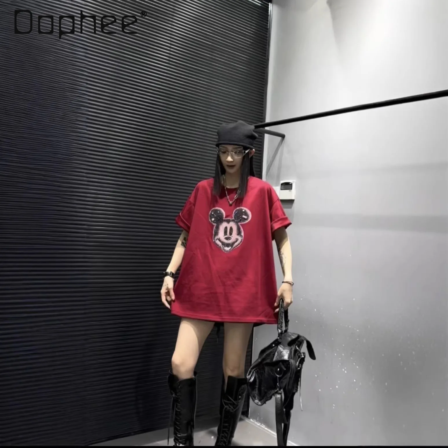 

European T-shirt Women's 2026 Summer New Letter Cartoon Printing Heavy Industry Embroidery Round Neck Loose Short-sleeved Top