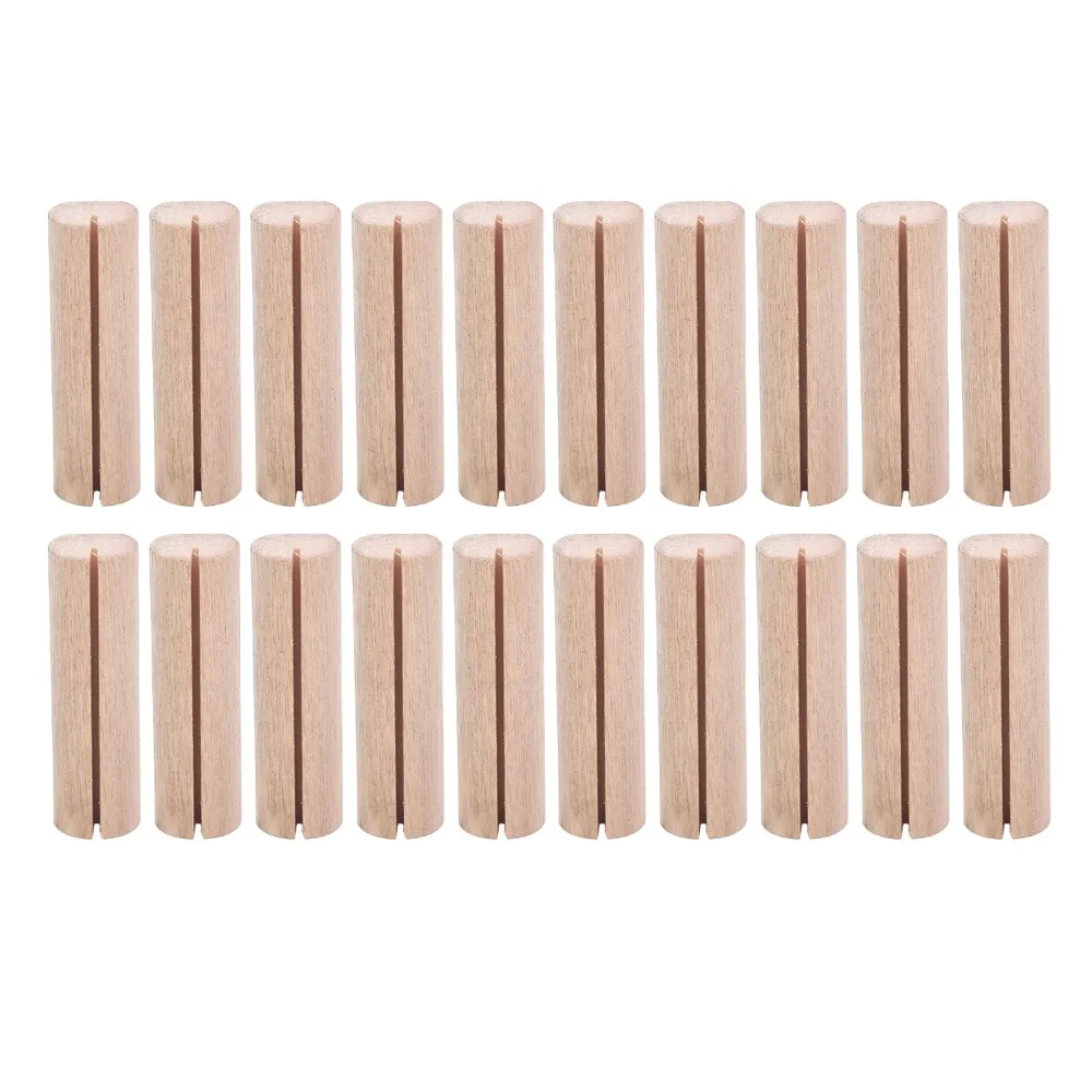 20pcs Cylindrical Shape Wooden Card Stands Rustic Finish Small Size Place Card Holders Table Number Stands Table Top Display