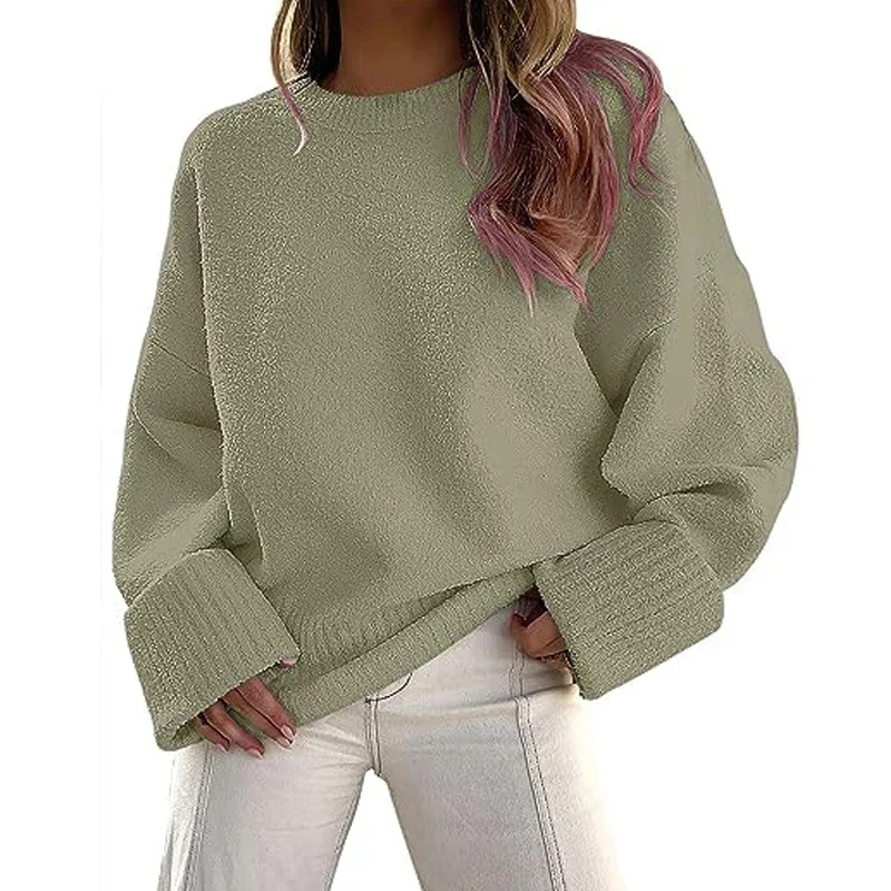 

New Round Neck Knitted Women Sweater Jumper Long Sleeve Pullover Loose Casual Soft Sweater Fashion Warm Winter Clothes 29762