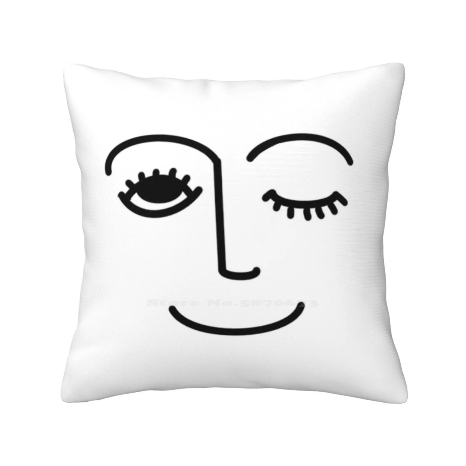 Cute Winky Face Soft Comfortable Pillowcase Cute Smile Wink Face Line Art